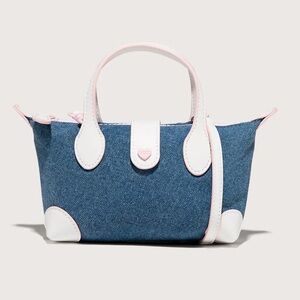 NWT Stoney Clover Lane Pouchette 01 Patched Denim Kendall Blue Jean White & Pink